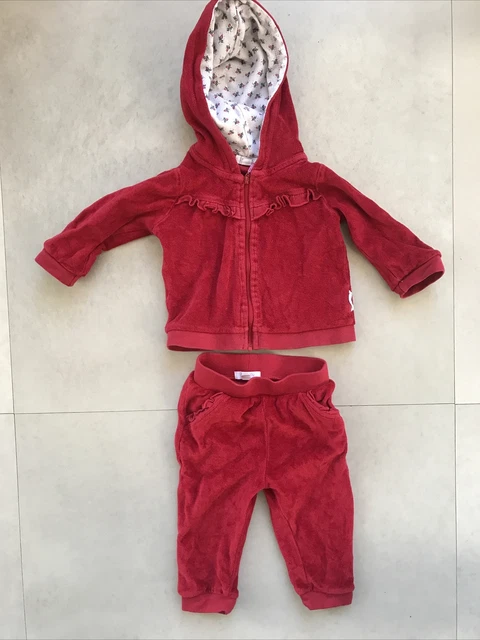 PureBaby Baby Girl Red Organic Cotton Velour Tracksuit Lounge Suit Size 6-12 mth