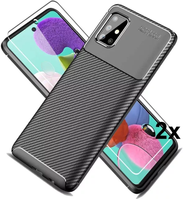 Coque Silicone Effet Carbone pour Samsung S10 20 A10 A20e Note 10+ VERRE TREMPE