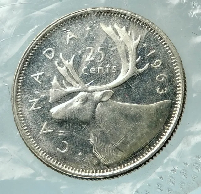 1963 CANADA United Kingdom Queen Elizabeth II CARIBOU Silver 25 Cent Coin i76490