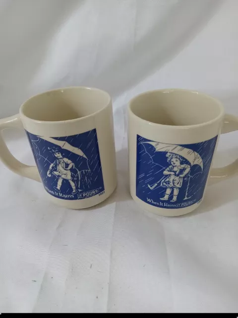 2 Morton Salt Advertising Coffee Mugs  3.75 "T 2.5" W 3.5" Deep No Brand Collect