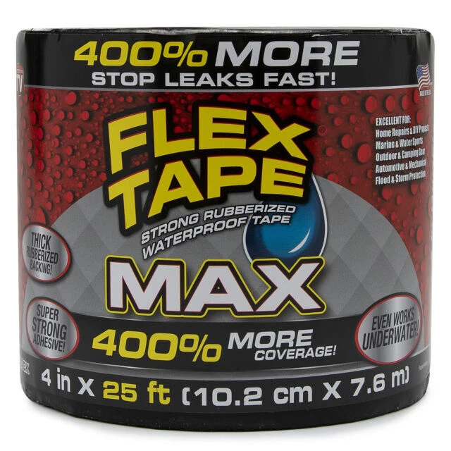 Flex Tape Max Black 4"x25' Strong Rubberized Waterproof Tape Thick Backing NEW
