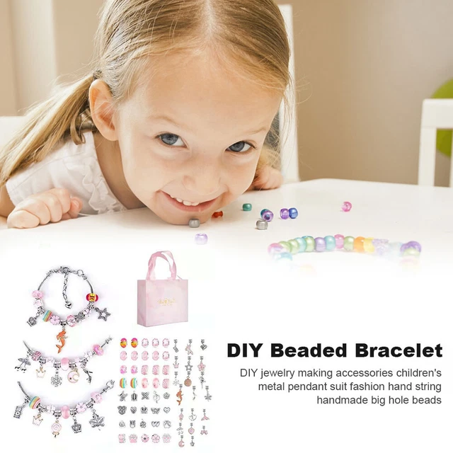 DIY Charm Bracelet Beads Jewelry Making Kit Arts Crafts for Kids Girl (Pink) 2