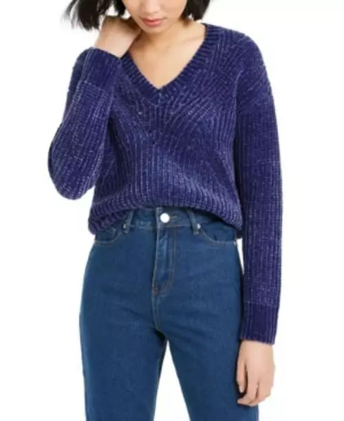 MSRP $70 Bar Iii Chenille V-Neck Sweater Purple Size Small