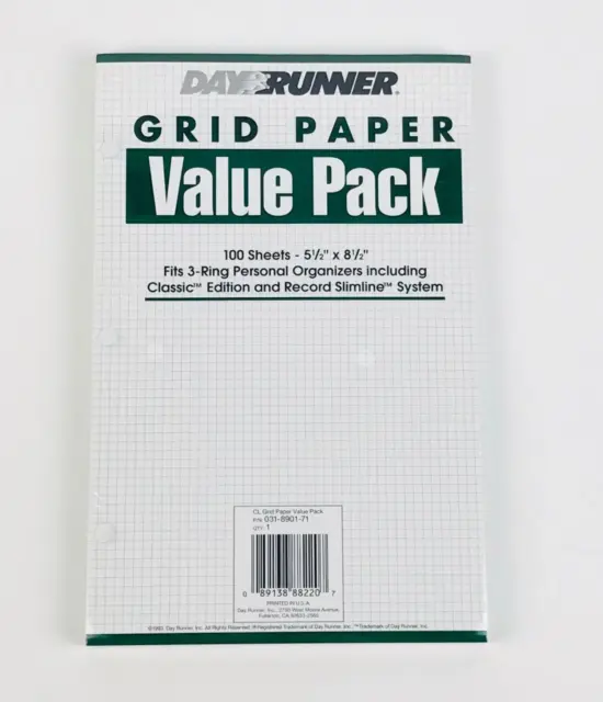 Day Runner Grid Paper Value Pack 100 Sheets 3 Ring 5 1/2" x 8 1/2" NOS 1993