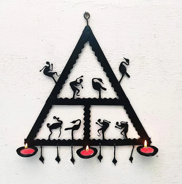 Real Crafts Big Triangle Three T Light Candle Holder Wrought Iron Home Decor