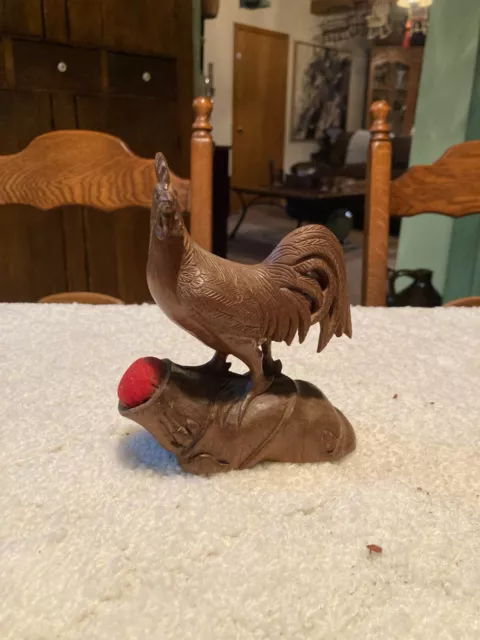 19Th Century Black Forest Carving Of A Rooster Pincushion