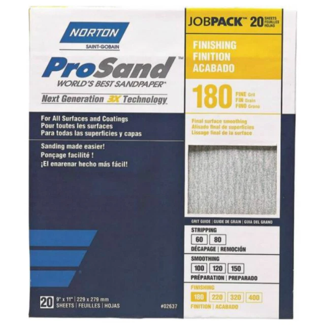 Papel de lija de óxido de aluminio premium Norton 02637, arena de 9"" x 11" 180