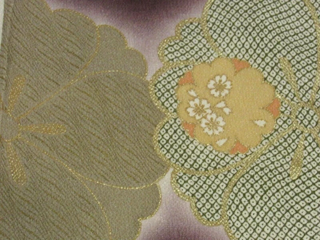72"x14.5" Artist Furisode Shibori Flowers Made in Japan 100% Kimono Silk #C63