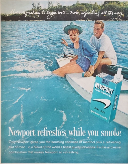 1962 Newport Cigarettes Filtered King Size Boat Man Woman Smoking Print Ad
