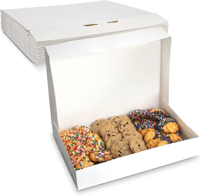 MT Products Cookie Boxes - 12" x 8" x 2.5" White Bakery Boxes - Pack of 15