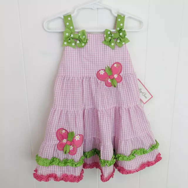 Emily Rose Pink Gingham Seersucker Butterfly Dress Girls 2T Sundress Ruffles