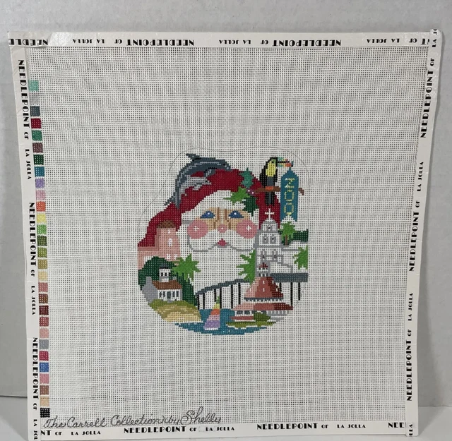 Lona con aguja pintada a mano de Santa náutico diseño de malla 18 por Shelly