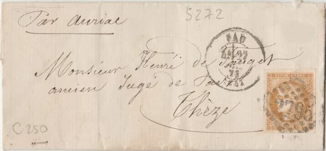 N° 43 seul sur lettre de Pau pour Thèze prés Auriac - Basses Pyrénées