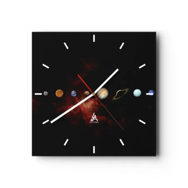 Horloge murale en verre 30x30cm Syst?me Solaire Plan?tes Cosmos Wall Clock
