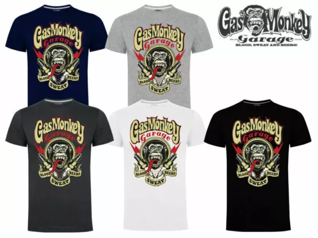 Gas Monkey Garage T-Shirt Official GMG Spark Plugs Logo  Blood Sweat and Beers