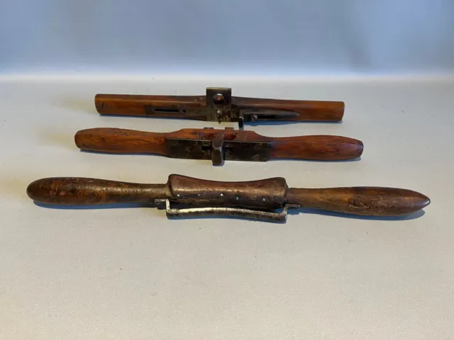 Three Rare Unique Antique Wood Handle Spoke Dowel Shave Plane Woodworking Tools