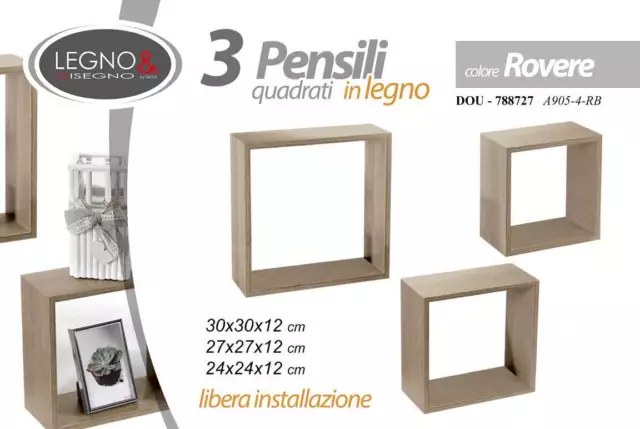 Set 3 Mensole Moduli Da Parete In Legno Rovere Libera Installazione Dou-788727