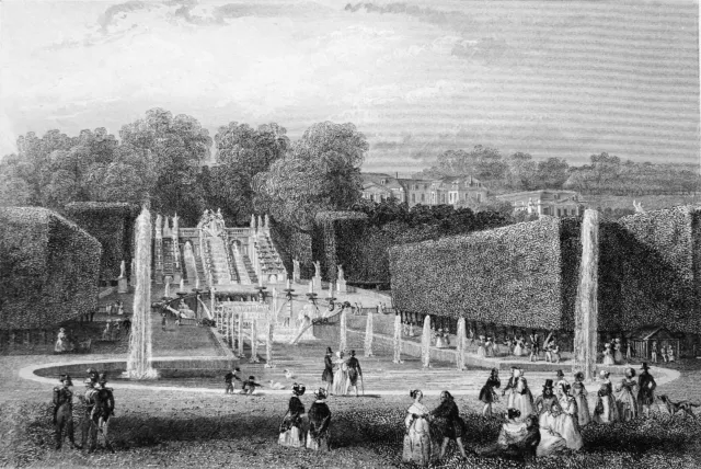 WALK in the GARDENS du CHÂTEAU de SAINT-CLOUD in the 19th century - engraving of the 19th century