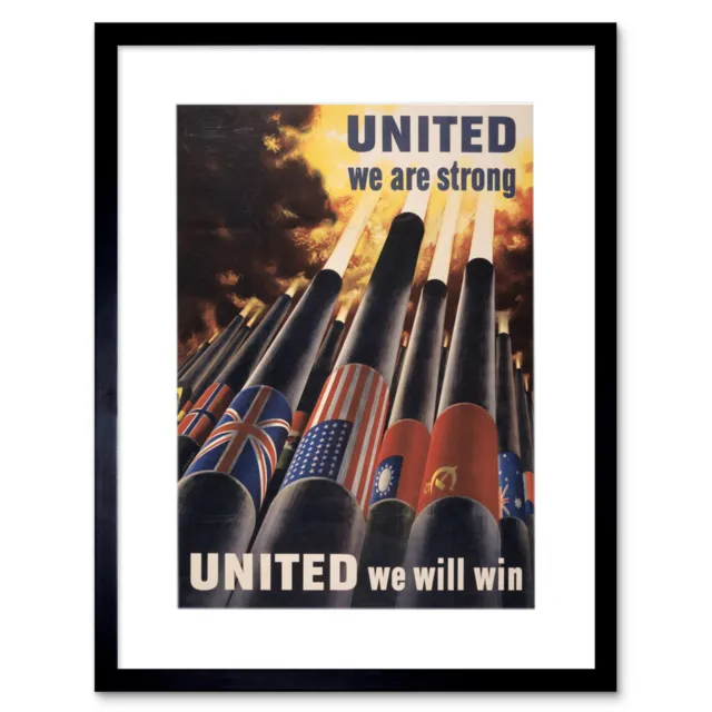 War WWII Allies United Victory Artillery Poster Framed Wall Art Print 12X16 In