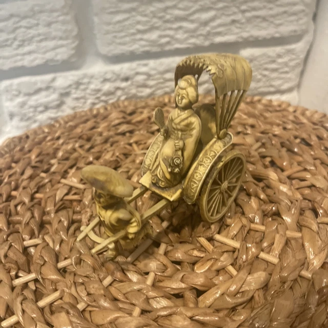 Vintage Rickshaw Cart With Canopy & Wheels Figurine Celluloid Toy Japan