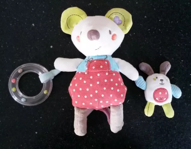 Peluche Doudou Souris POMMETTE Vert Blanc  Bleu Rouge à Pois Anneau Lapin NEUF