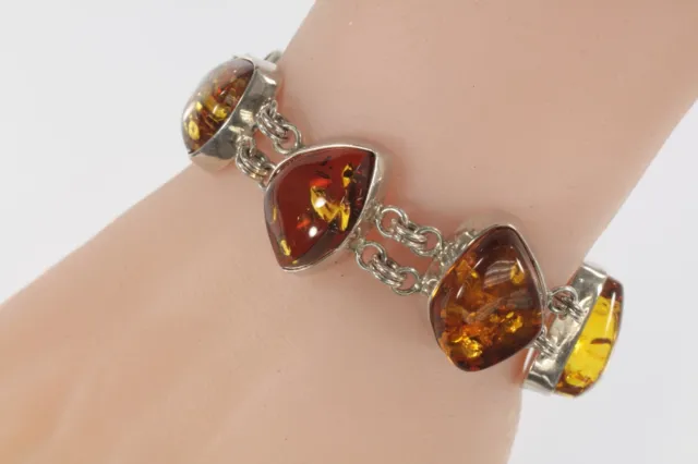 Seven Stone Amber Statement Piece Sterling Silver Bracelet!