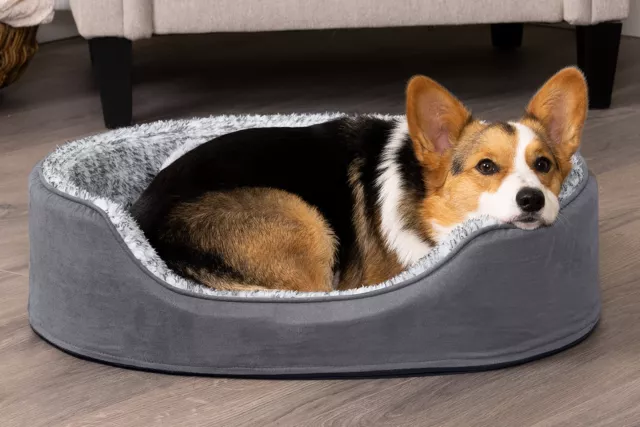 Oval Dog Bed - Two-Tone Faux Fur & Suede