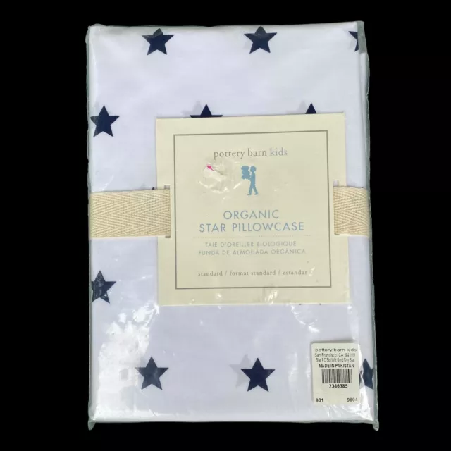 Pottery Barn Kids Star Standard Pillowcase 100% Cotton Organic White/Blue Stars