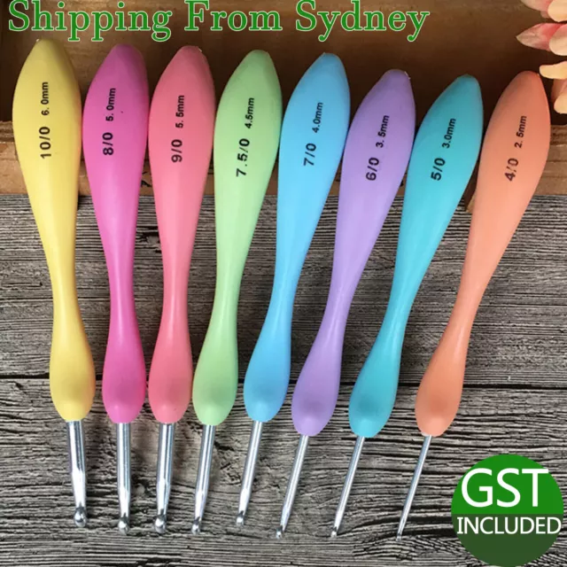 8x Sewing Tool Crochet Hooks Kit Yarn Knitting Needles Ergonomic Grip Set AU DIY