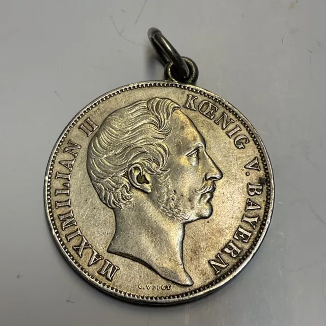Hist. Medaille 1855 Bayern Silber 94,7 % Gesamt 21,97g D=36mm mit Anhängeröse