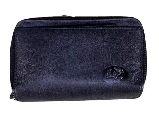 Julia Buxton RFID Heiress Double Zip-Around Credit Card Leather Wallet, Black