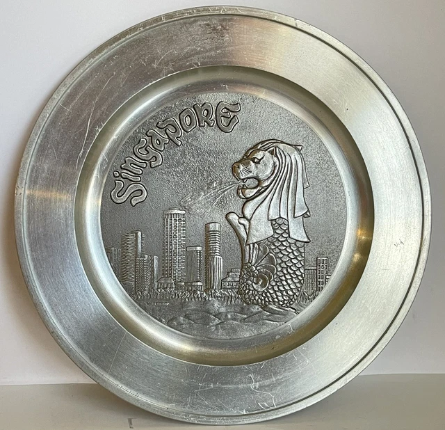 Rare Pewter Singapore Lionfish Plate
