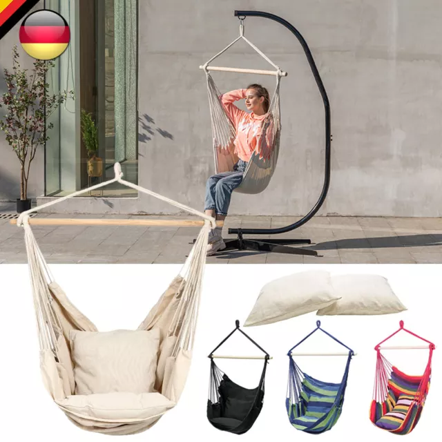 Hängesessel Hängestuhlgestell Hängeschaukel Hängekorb Hängematte mit 2 Kissen