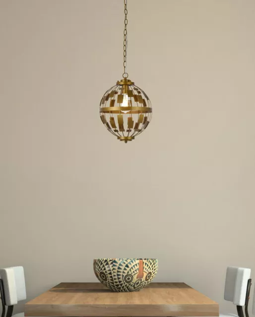 Brass Mid-Century Modern Globe Kitchen Island Dining Room Pendant Chandelier