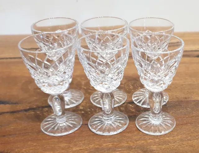 Vintage crystal sherry stemmed diamond cut glasses - set of 6