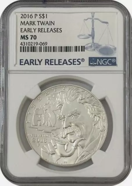 :2016-P $1 Mark Twain Commemorative Silver Dollar NGC MS 70 Rarity R3 Top-Pop