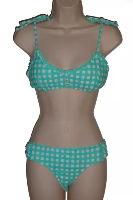 The Bikini Lab blue check bralette bikini size S swimsuit cheeky new