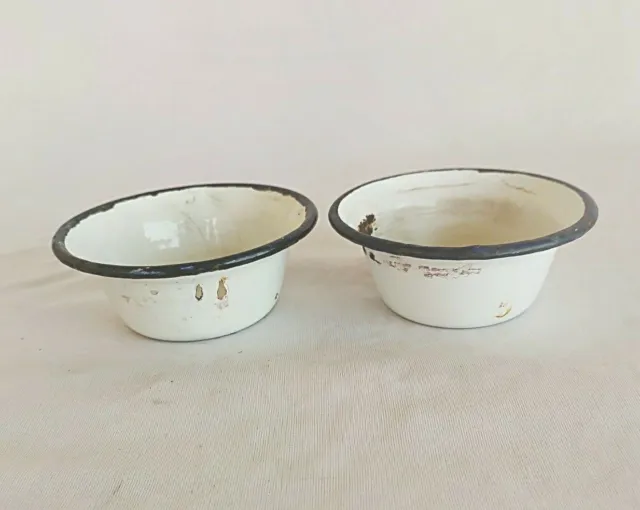 2 piezas antiguo vintage porcelana esmalte metal forma redonda tazón de la...