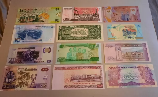 Collection Of 12 World Banknotes All Mint Uncirculated. Pack 8 2
