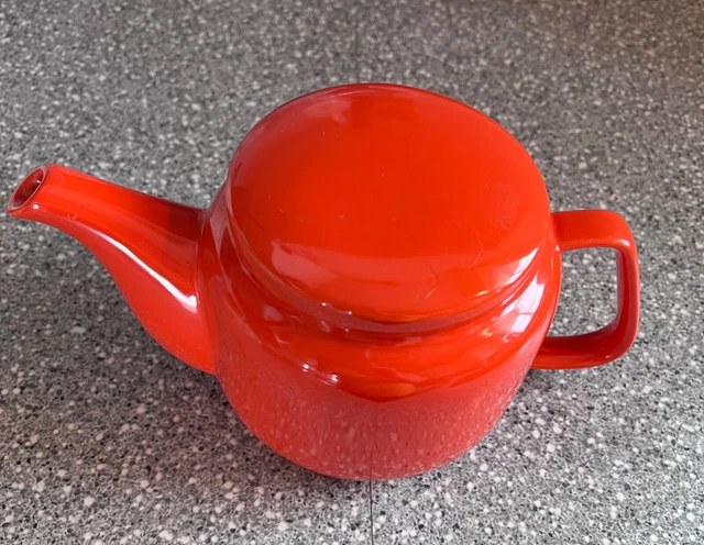 Mid Century Modern Flame Orange TEA POT ThinkTea Ceramic Sleek Clean Lines
