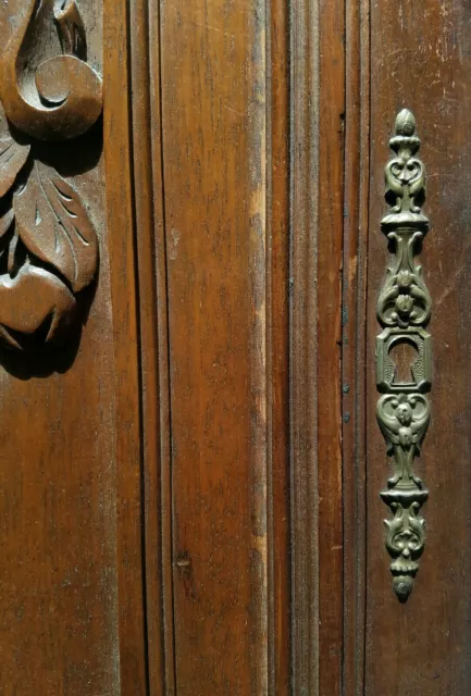 French Antique Carved Architectural Panel Door Solid Walnut fruit garland shabby 5