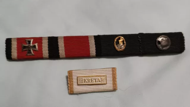 1957 Style Post WW2 German Iron Cross Kreigsmarine Ribbon Medal Bar Kreta