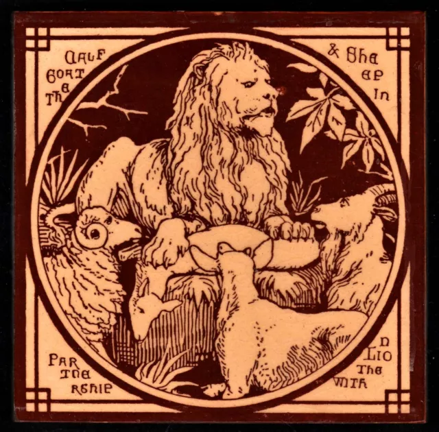 Wonderful Minton Aesop's Fables Tile - The Goat, Calf, & Sheep - John Moyr Smith