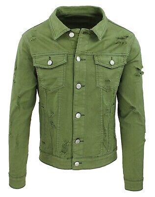 Giubbotto di jeans uomo verde denim giacca giubbino moto slim fit  S M L XL