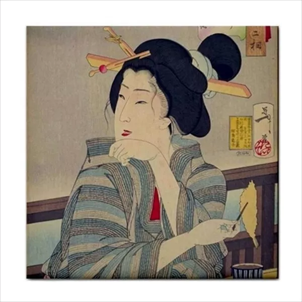 Japanese Courtesan Ceramic Tile Edo Era Back Splash Border Wall Yoshitoshi Art
