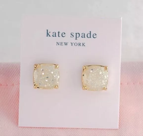 Kate Spade New York Small Square Stud Earrings, Opal Glitter NEW