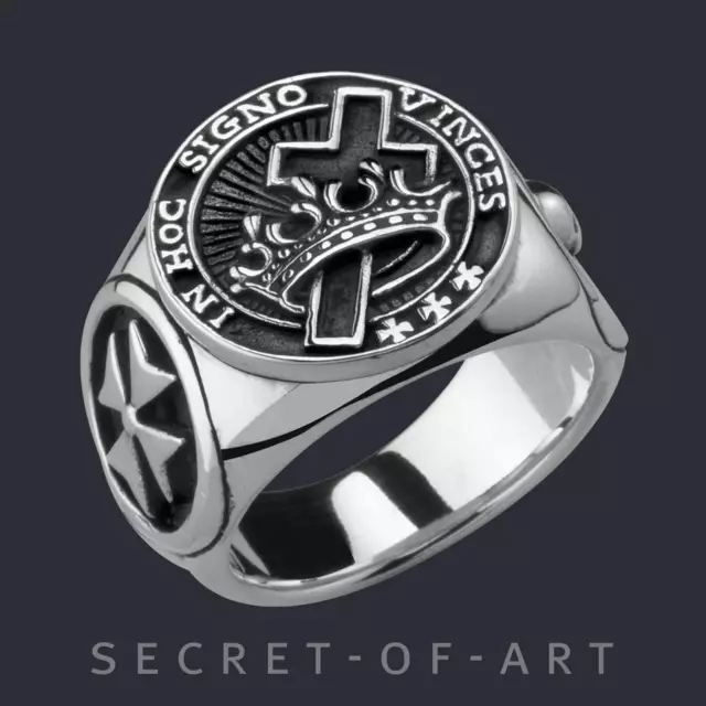 Knights Templar Ring Masonic Freemason Crusader Master Mason Silver 925 In hoc