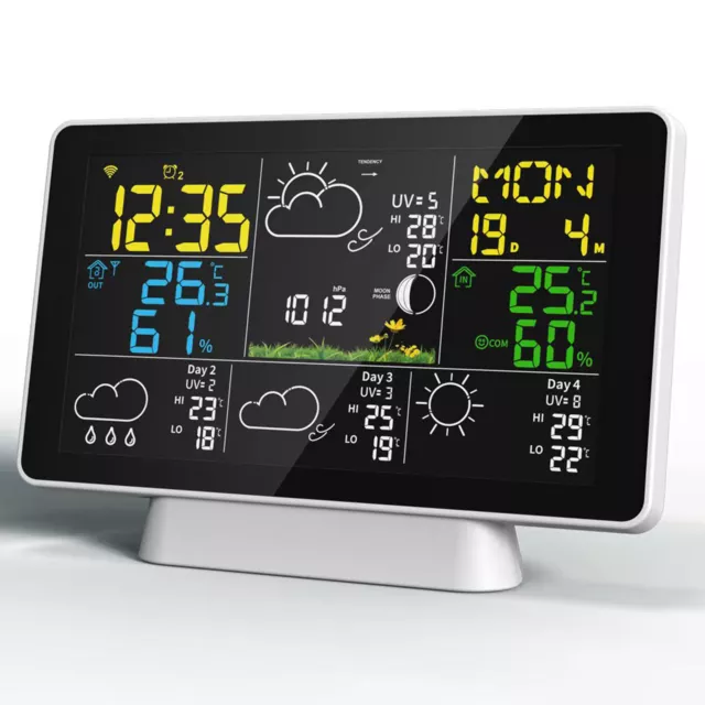 Digital Wireless WIFI Weather Forecast Station Alarm Clock w/Outdoor Sensor V7U4