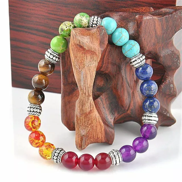 2 Stück Chakra 7 Stein Edelstein Yoga Heilung Punkt Kristall 8mm Perlen Armband 3