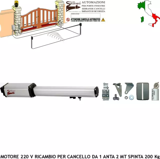 Pistone Cancello Automatico Motore 220 V Corsa 300 Mm Sblocco Ricambio Motore